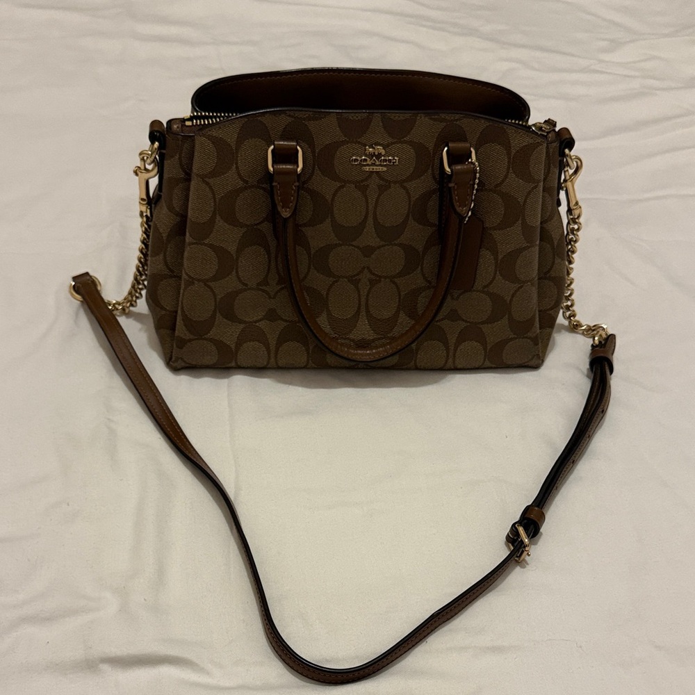 Authentic Coach Brown Signature Canvas Satchel with Gold Hardware - Picture 2 of 8